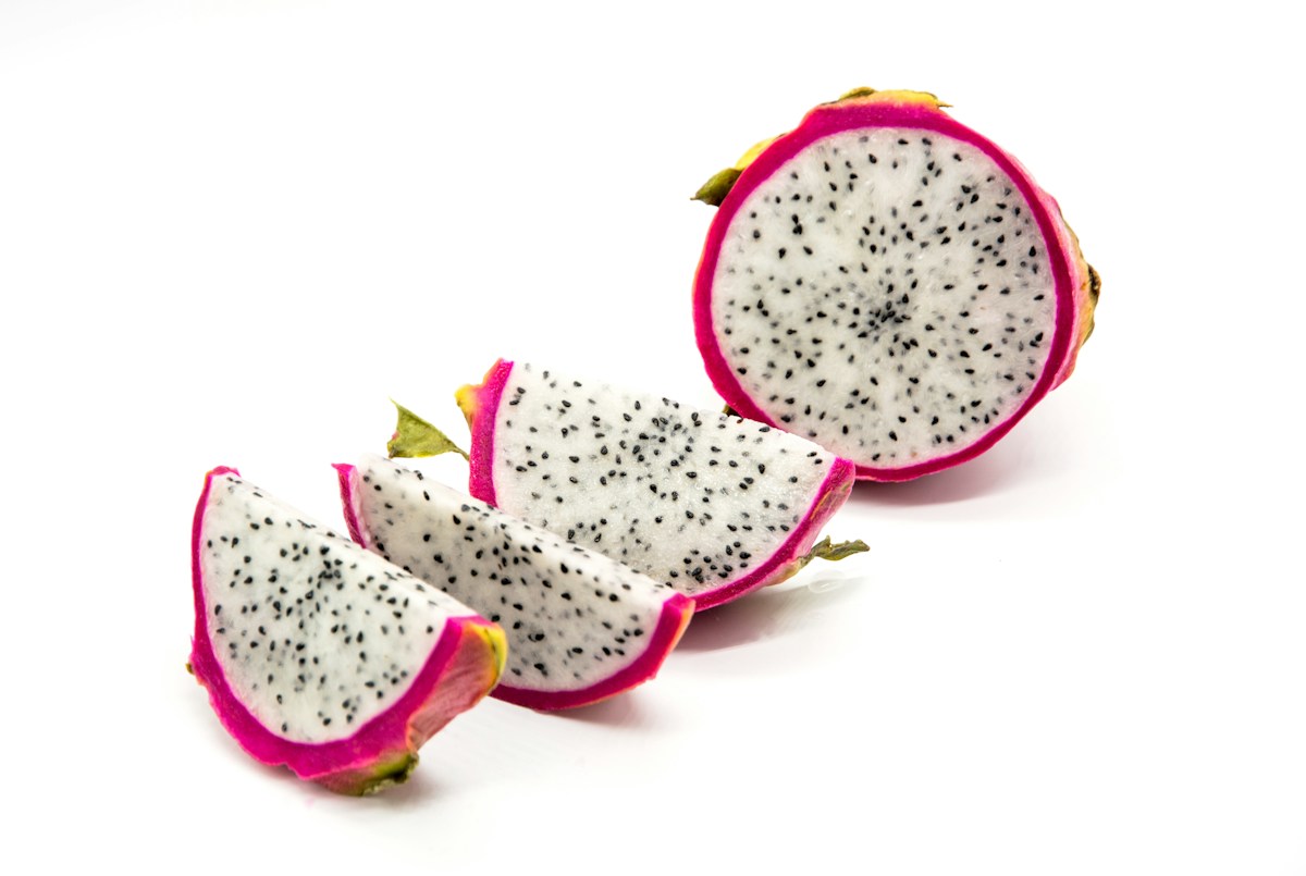 White-fleshed dragon fruit cut open (Vietnam White type)